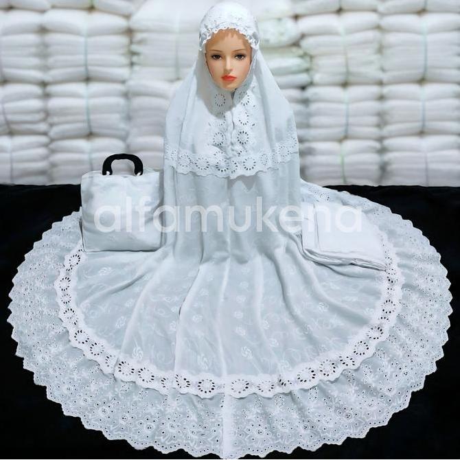 Mukena Shireen Katun Paris Renda Rempel bunga timbul bordir mewah