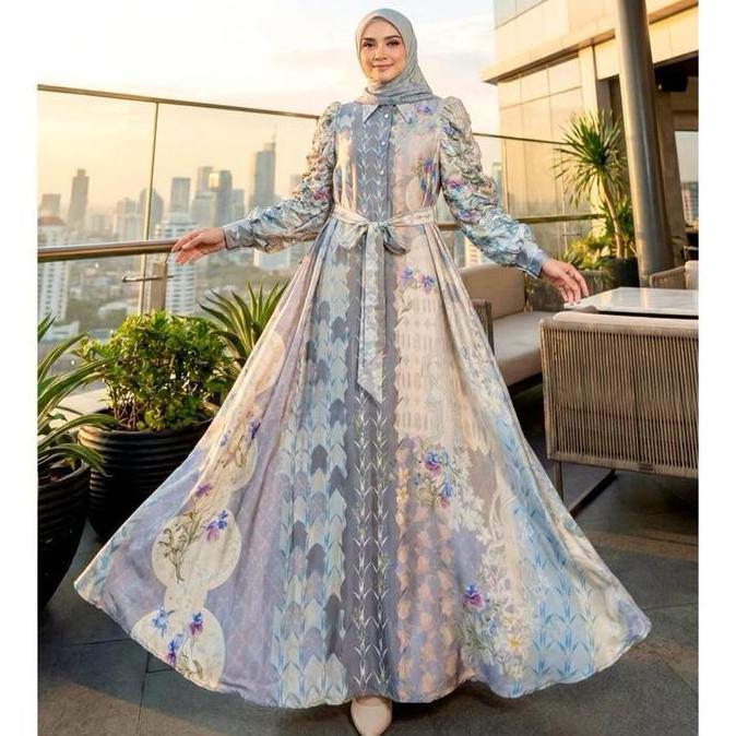 Khaliqa GAMIS DRESS SET HIJAB 7454 ORI Bahan Silk Premium Kombinasi Plisket Belakang Super Adem Kanc