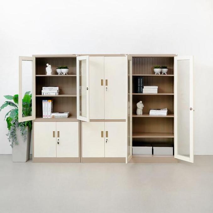 Murah Informa Kiev Lemari Arsip Kantor Metal 2 Pintu Kaca - Cokelat Rak Dokumen Filing Kabinet Tempa