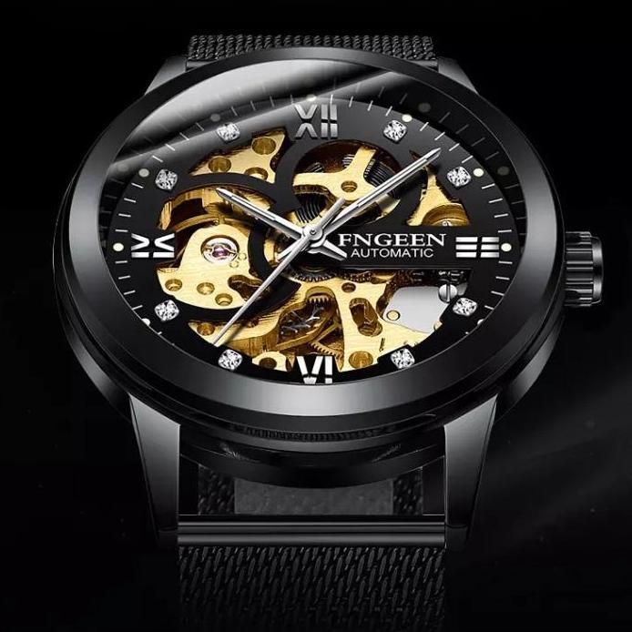 TERBARU FNGEEN 6018 Mekanik Otomatis Jam Tangan Pria Luxury Stainless Steel Original Anti Air Automa