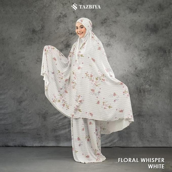 tazbiya Premium mukena floral whisper| mukena putih tazbiya|mukena motif bunga| mukena white tazbiya