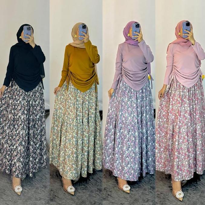 QLA982 SET ATASAN&ROK - BAHAN KNIT PREMIUM&ROK RAYON BUNGA LT