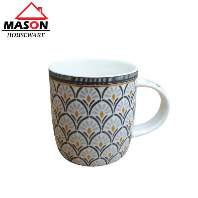 Gifme- Mason Mug Keramik Motif Batik  / Mug Kopi / Mug Teh / Mug Gagang / Mug Keramik Tebal Uk  9.2*