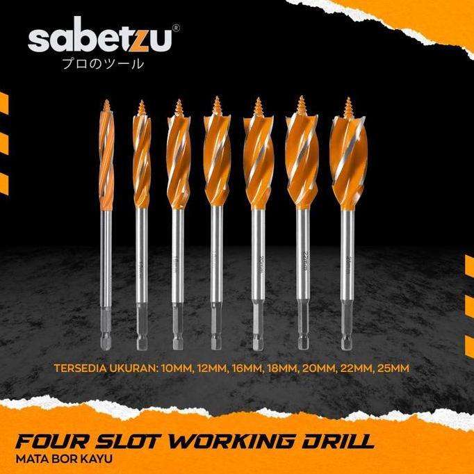 Sabetzu Mata Bor Kayu 10mm 12mm 16mm 18mm 20mm 22mm 25mm Auger Bit Three Point Four Slot Wood Workin