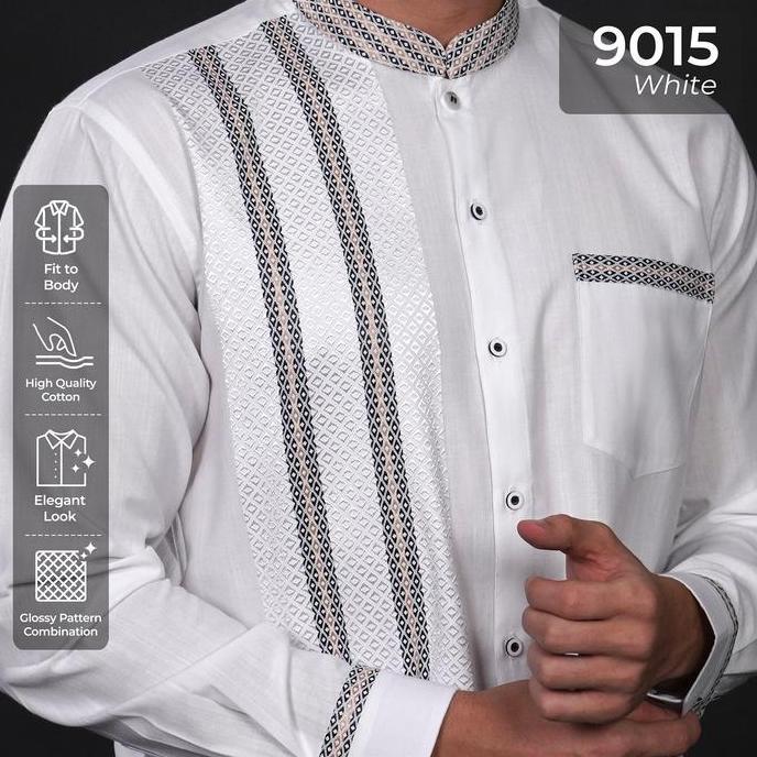 Casella Baju Koko Pria Lengan Panjang | Baju Koko Putih Azhar