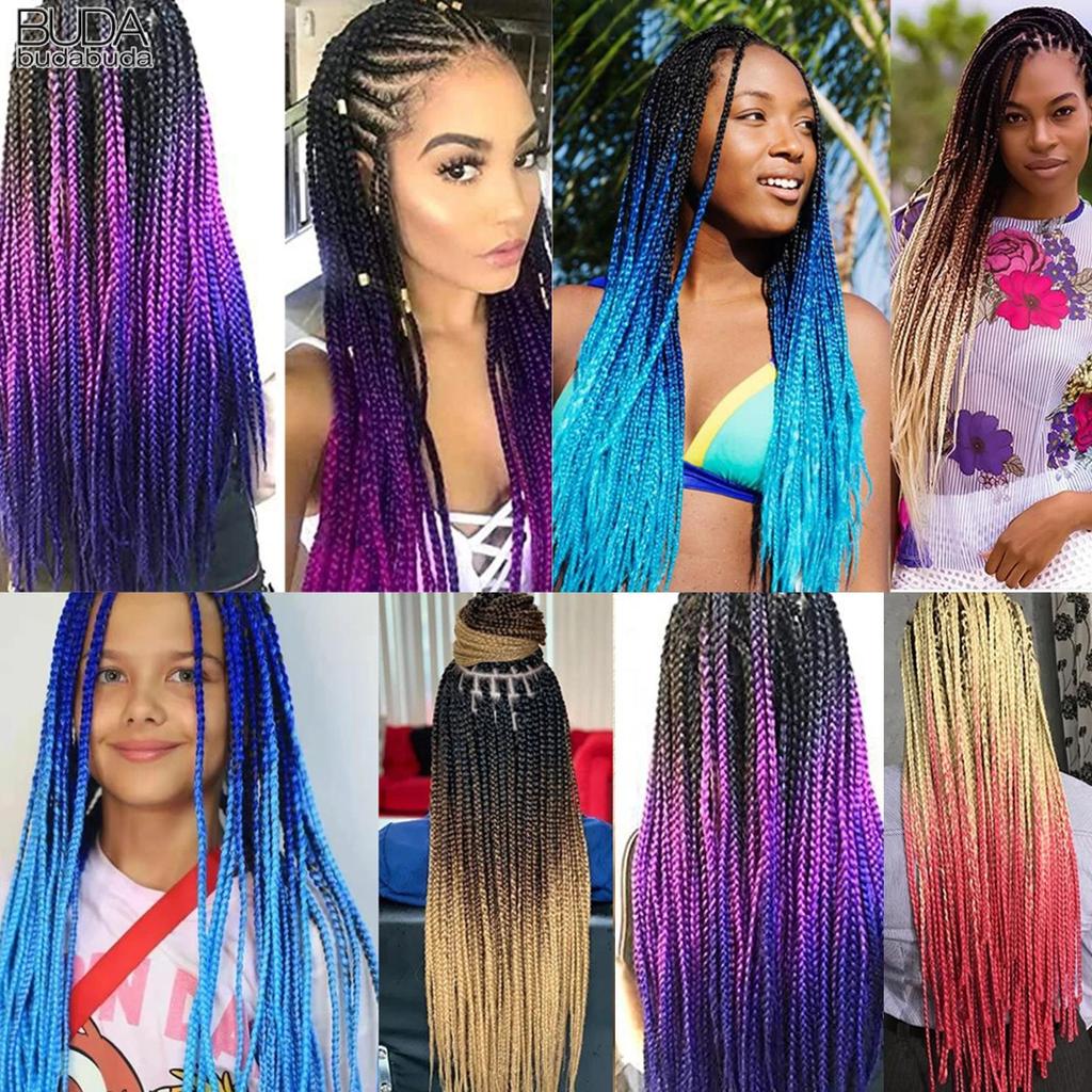 Long Straight 3x Box Braids Hair Extensions Synthetic Hair Ombre Colorful 613 Pink Thin Box Braids Z