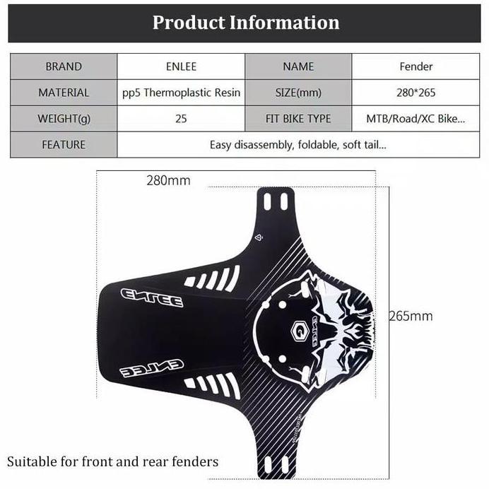 Mudguard Spakbor Sepeda Enlee MTB New Black