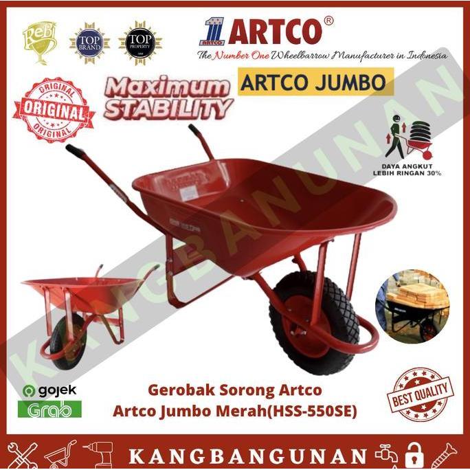 HOROZY Artco Gerobak Sorong Dorong Pasir Cor Jumbo Merah HSS-550SE Set Baja Kapasitas 6.0 Kubik Roda