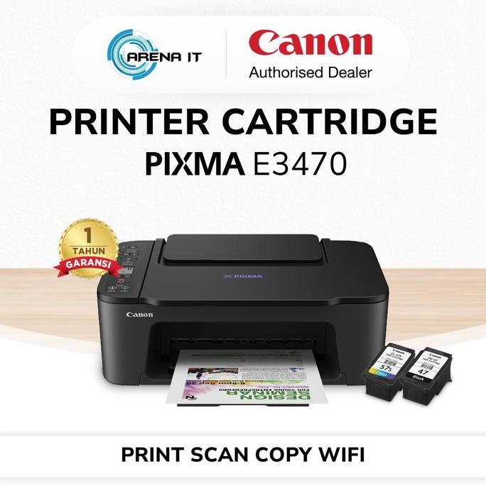 TERLARIS - Printer Inkjet CANON PIXMA E3470  - Print Scan Copy Wifi - Printer Cartridge Multifungsi 