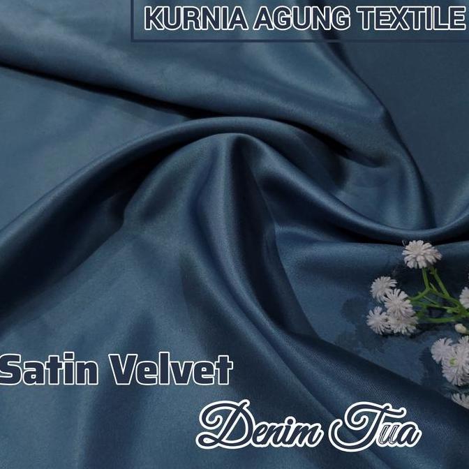 Ready Meter Kain Brokat Tulle Bordir Motif Salur Bunga warna DENIM BLUE Bahan Brukat Bridesmaid Wisu