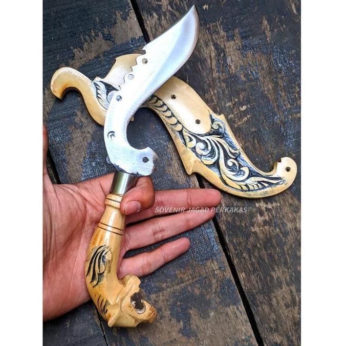 Allthebest- Kujang Baja Per Asli Kayu Kopi Ukir Handmade Kujang Pusaka Jawa Barat