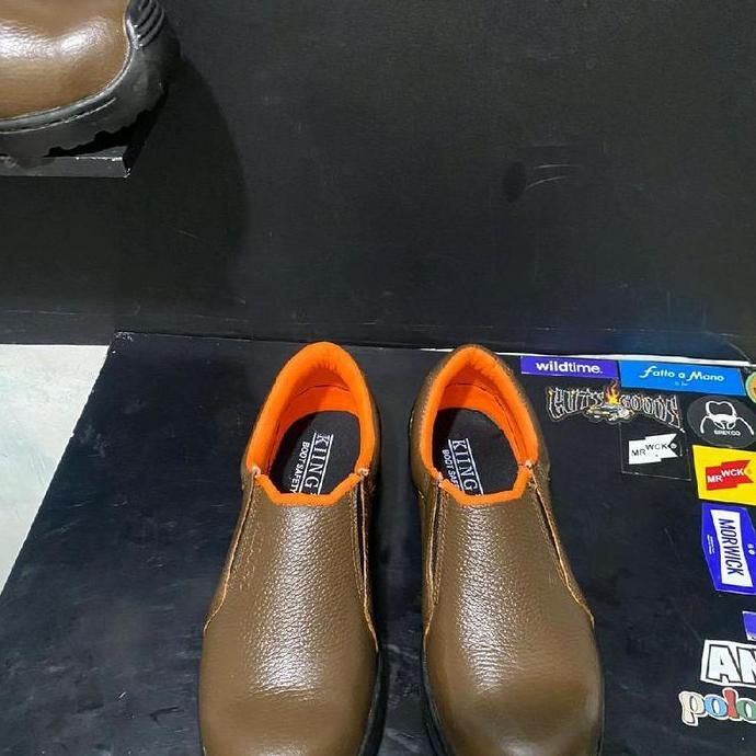 SEPATU SAFETY KIINGS PRIA KULIT COKLAT | SEPATU KERJA | SEPATU SLIP-ON COKLAT