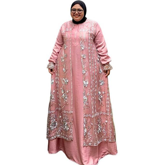 Zeba | Intan Gamis Brokat Jumbo Tile & Sabrina Silk LD 120 130 140 150 Dress Brukat Pesta Lebaran Me