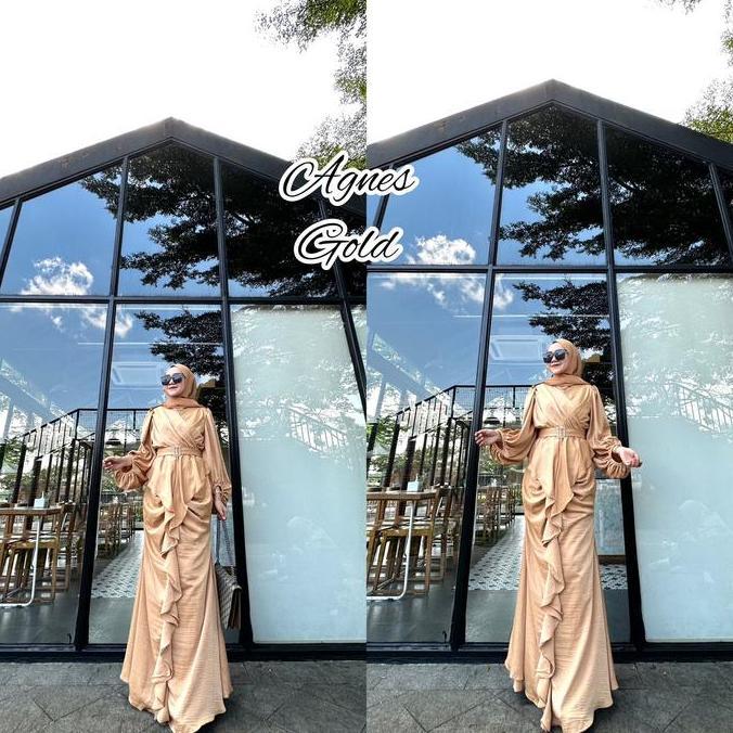 Agnes Dress Airflow Silk Gamis Wanita All Size Free Belt Ori Arraffa Syari
