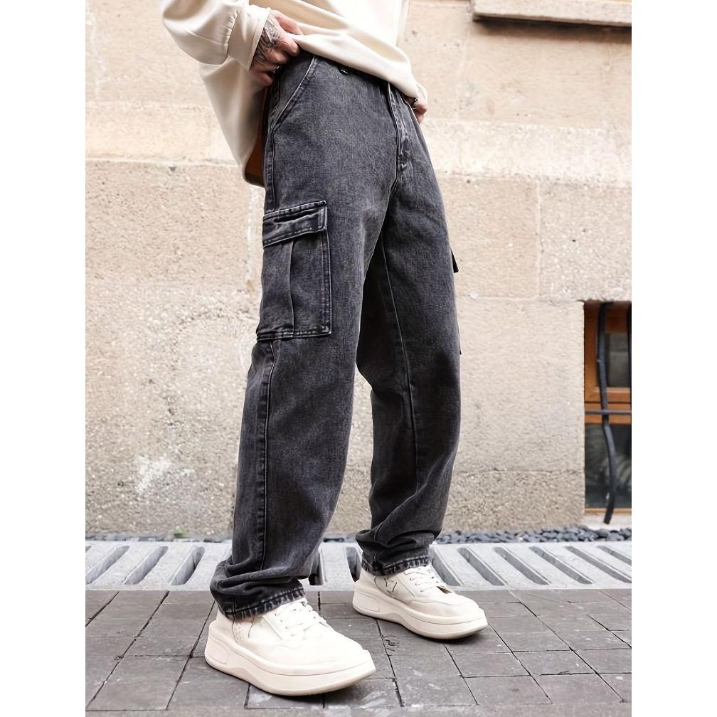 new celana cargo jeans panjang pria reguler standar loose fit cargo gombrong jeans pria