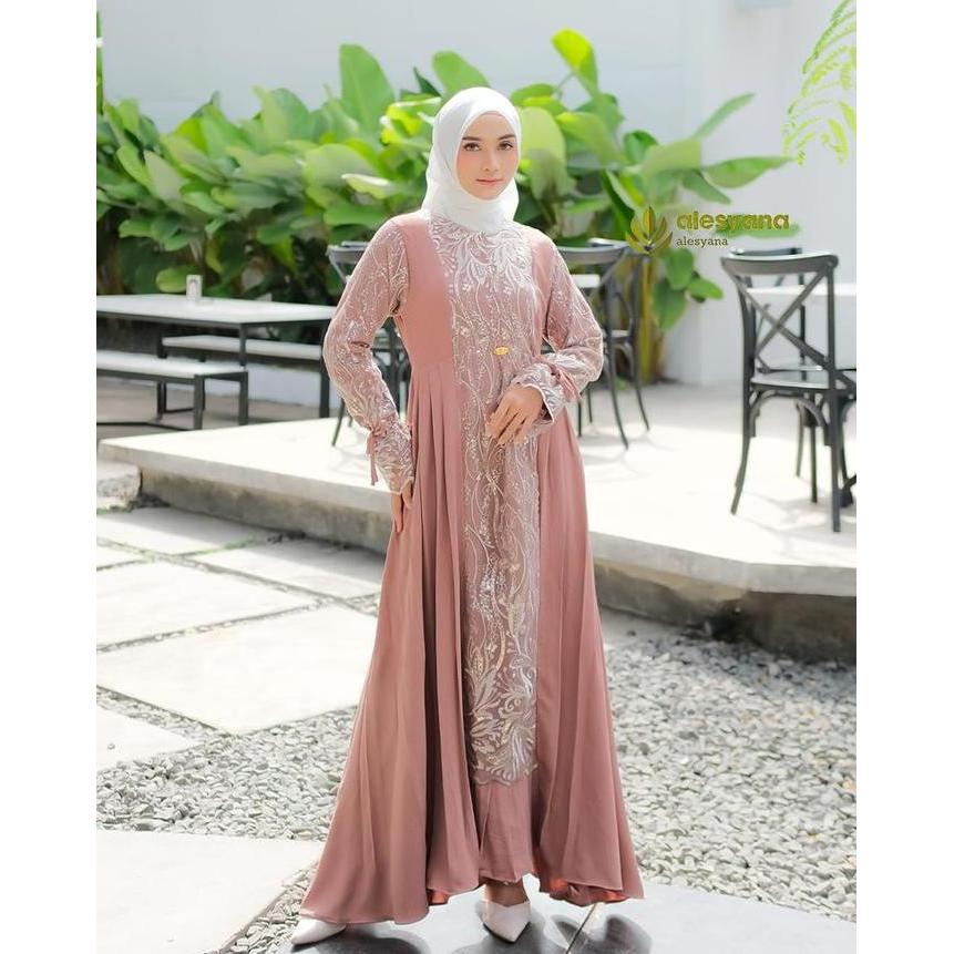 Gamis terbaru zavira dress brukat pesta gamis kondangan mewah crinkle alesyana Muslim Wanita