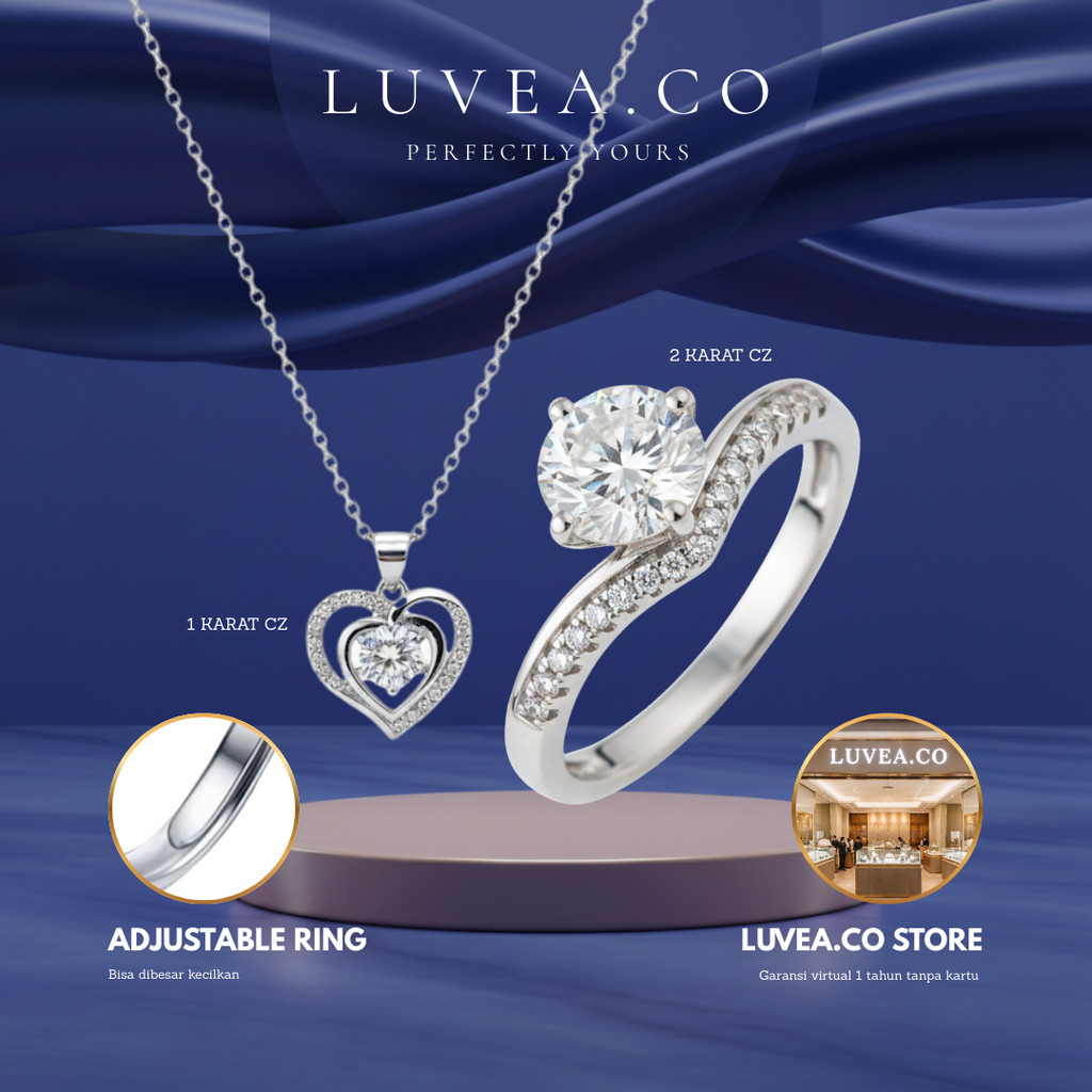 Cincin Wanita Zirkonia Adjustable Silver 925 Gratis Kalung 45cm