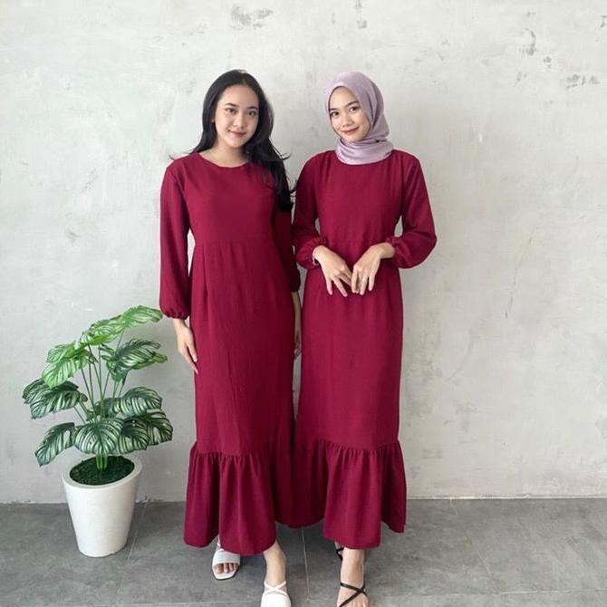 Siska dress by A&M busana Muslim Bandung Wanita Remaja Crinkle Dewasa Airflow Simple Gamis Lebaran P