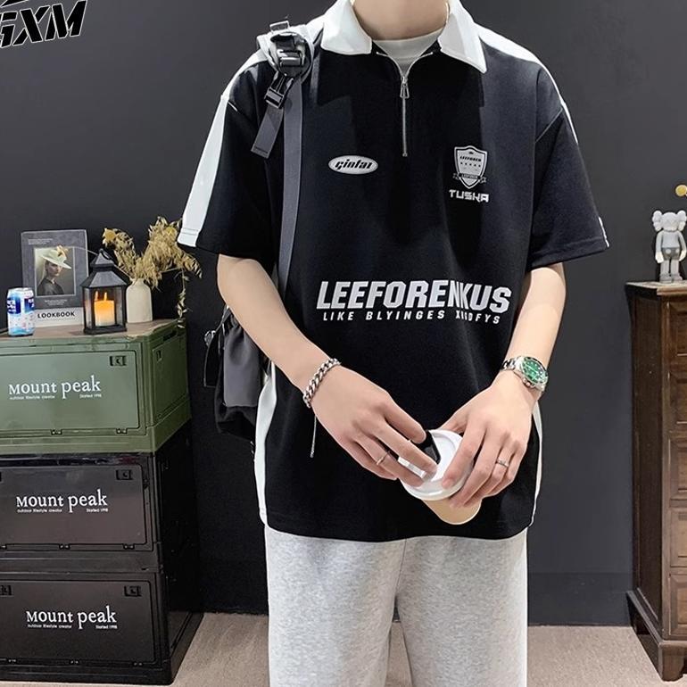 BIG SALE KAOS KERAH OVERSIZE POLO SHIRT PRIA POLOS LENGAN PENDEK ZIPPER PUTIH & HITAM KOREAN STYLE B