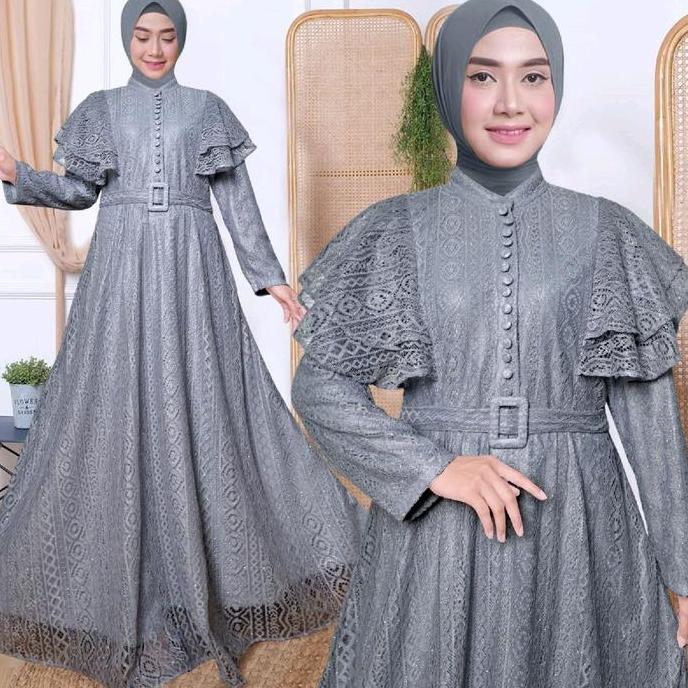 Qaira Fashion : Latisa Gamis Jumbo - Gamis brukat malika Jumbo one size fit to xxl Kancing Muslim