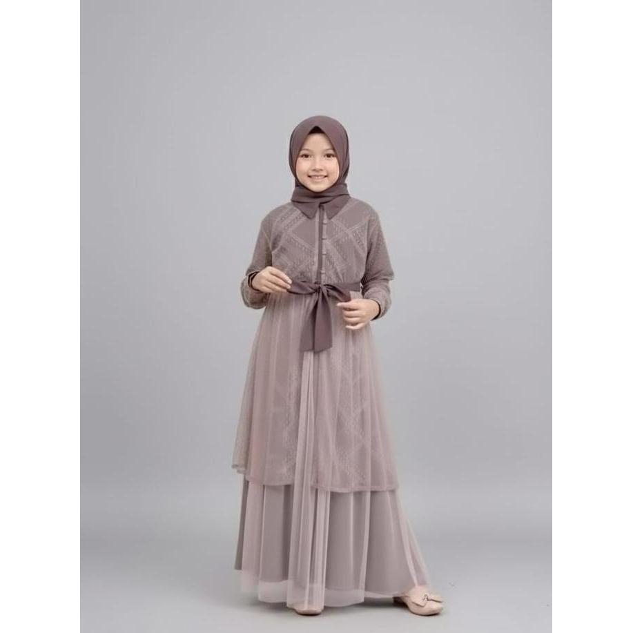 Padma Syari Gamis Anak Remaja Airflow Baju Set Bahan Crinkle Import Mix Brokat Malika+Puring dengan 