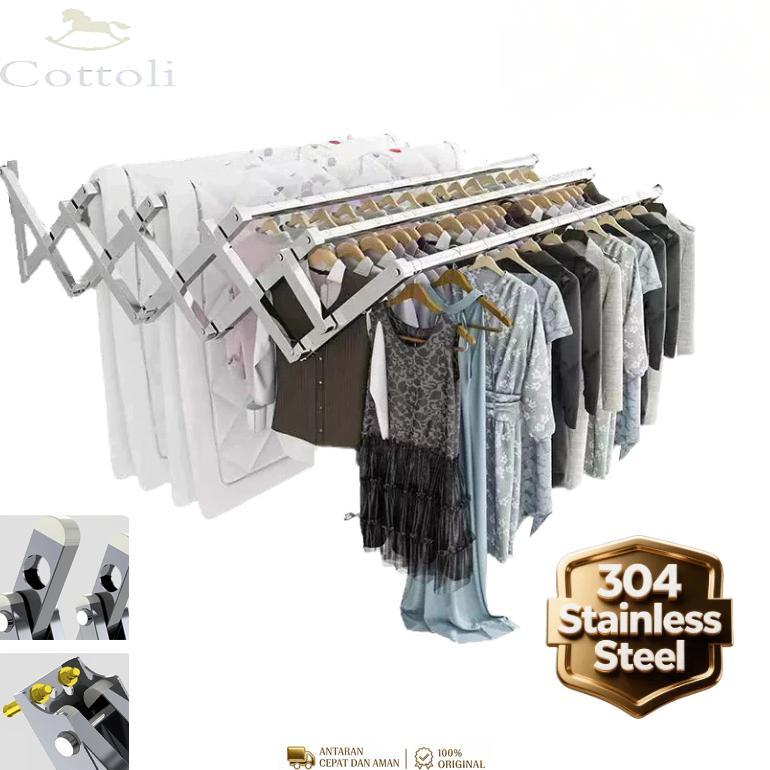 Cottoli Jemuran Dinding Lipat  SUS-304 Jemuran Baju Tempel Dinding Jemuran Baju Dinding Lipat