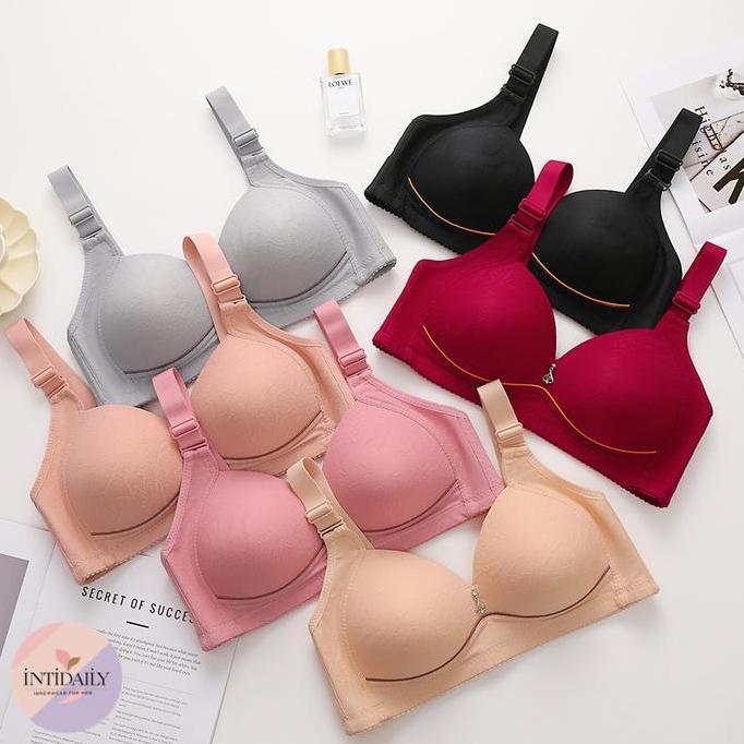Nixwhat- Bra Jumbo Cup Besar Busa Tipis Lembut Bh Wanita Motif Polos Tali Tebal Nyaman