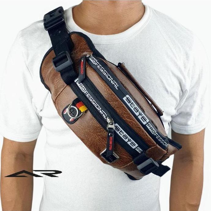 DV122 >> Tas Selempang Pria Waistbag Original PU Leather Polo Amstar Classic