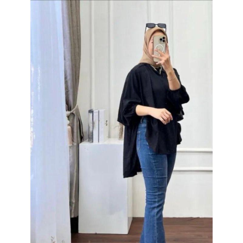 Baju Livia Blouse Kemeja Outer Crinkle Warna Beragam