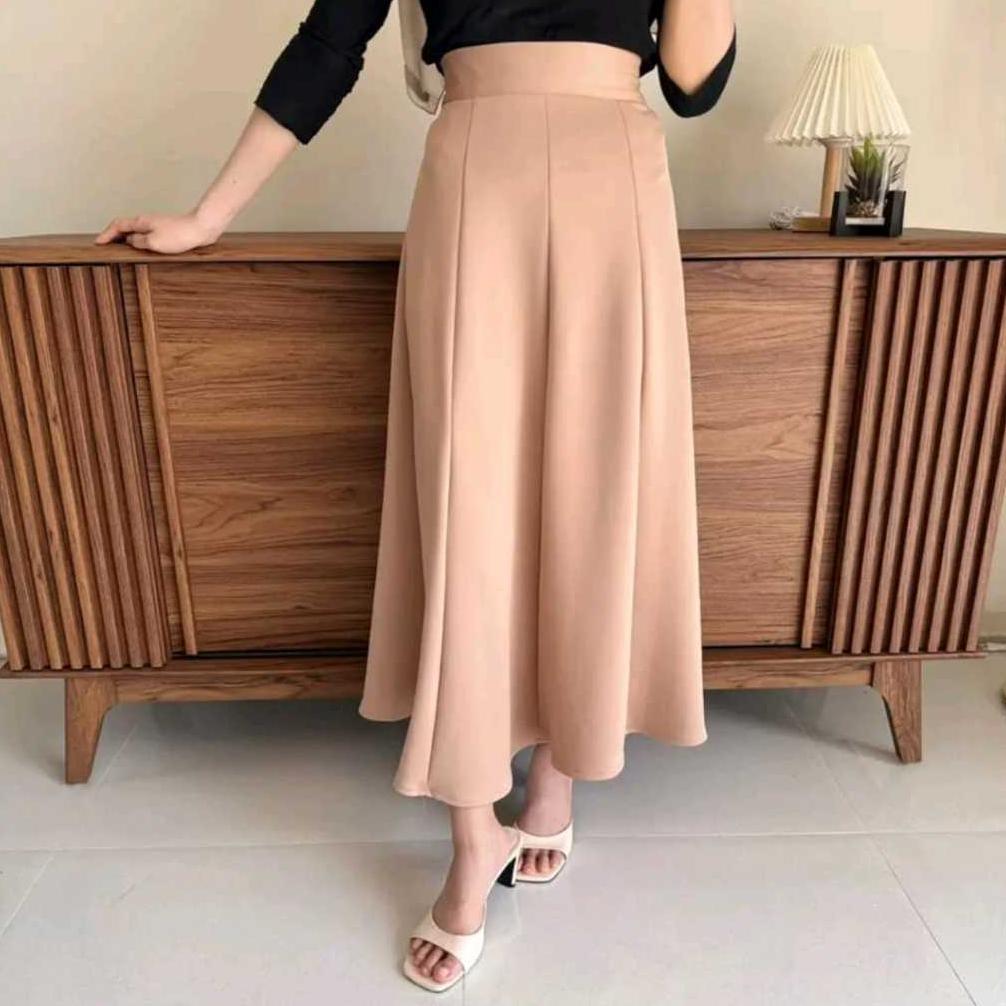 HEMAT LUAR BIASA Rok Maxi Wanita Audy Model Loose Anti Kusut Rok Flare Polos Basic Panjang Maxi Skir