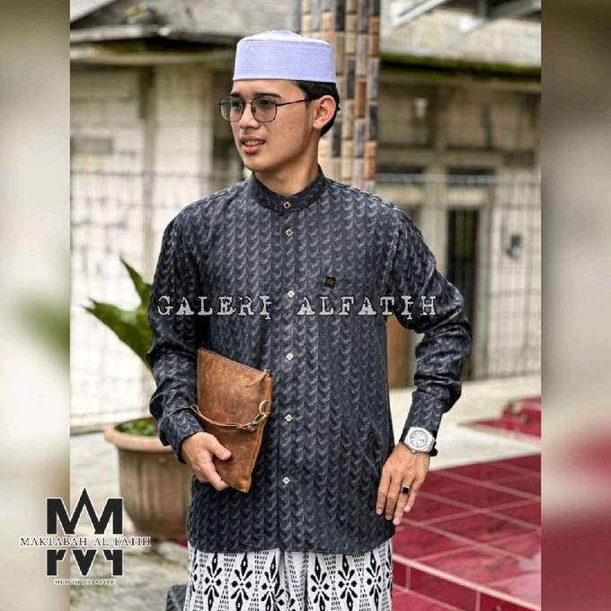 ALFATIH - baju koko sultan vercace Kemko Sultan embos jaguar koko pria Katun Putih Navy Hitam motif 