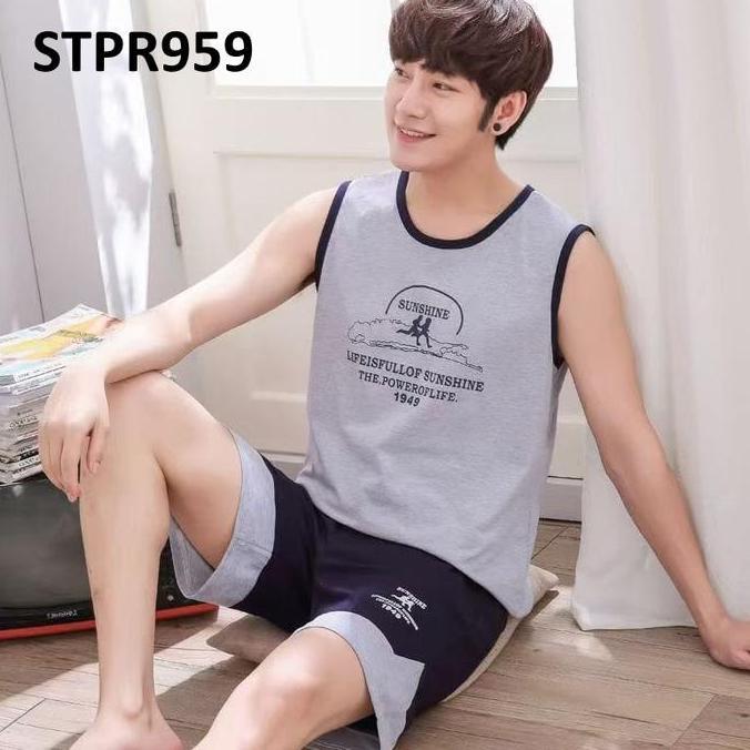 Baju Tidur Pria Tanktop Abu-Abu