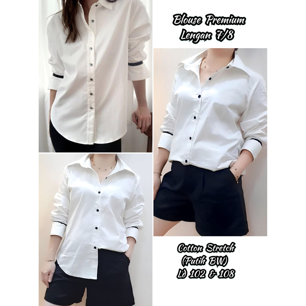JESS Blouse Putih - Kemeja Lengan Panjang Katun Stretch