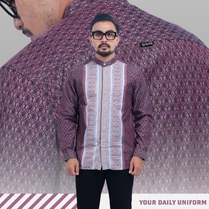 DGM Kemeja Pria Koko Bordir Lengan Panjang Koko Panjang Pria Premium Emboss Koko Coklat Mahogany 011