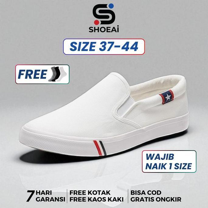 SHOEAI Star Slip On Sepatu Kasual Pria Wanita Trendy Sol Karet Flat