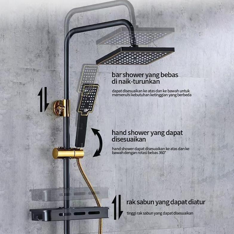 4 Dalam 1 Shower Kamar Black Gold Kamar Mandi Shower / Keran Mandi Air Panas Dingin / Shower Set