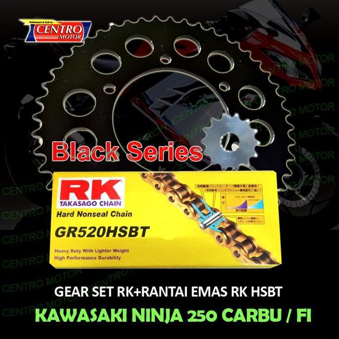 BEBAS ONGKIR - GEAR SET RK TAKASAGO NINJA 250 FI BLACK SERIES+GOLD CHAIN HSBT