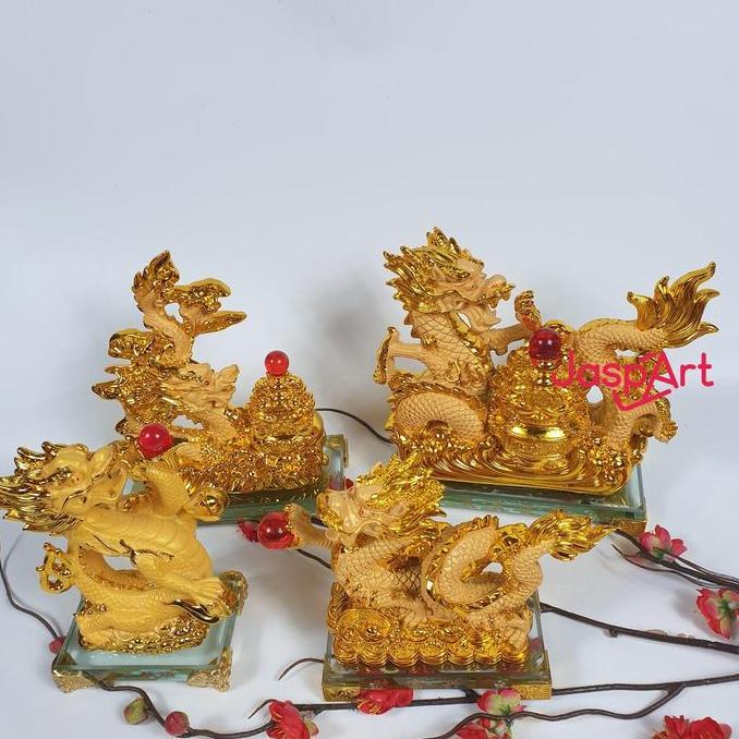 *#*#*#] PATUNG IMLEK SHIO NAGA 2024  UANG EMAS GOLD RESIN KACA PATUNG NAGA PAJANGAN IMLEK