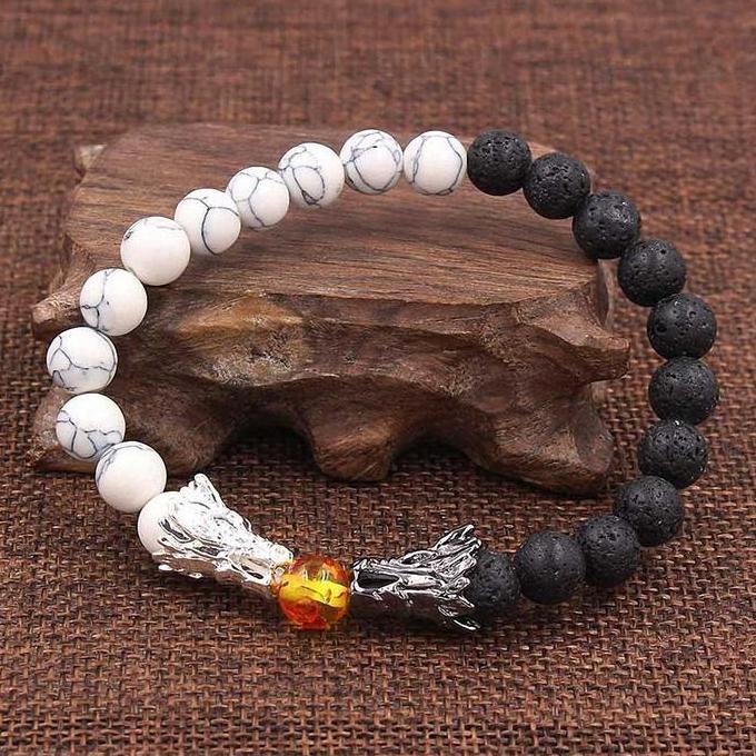 Gelang Naga Pria Batu Alam Black Lava dan Pirus Putih - Gelang Pria Batu Alam - Gelang Pria Naga