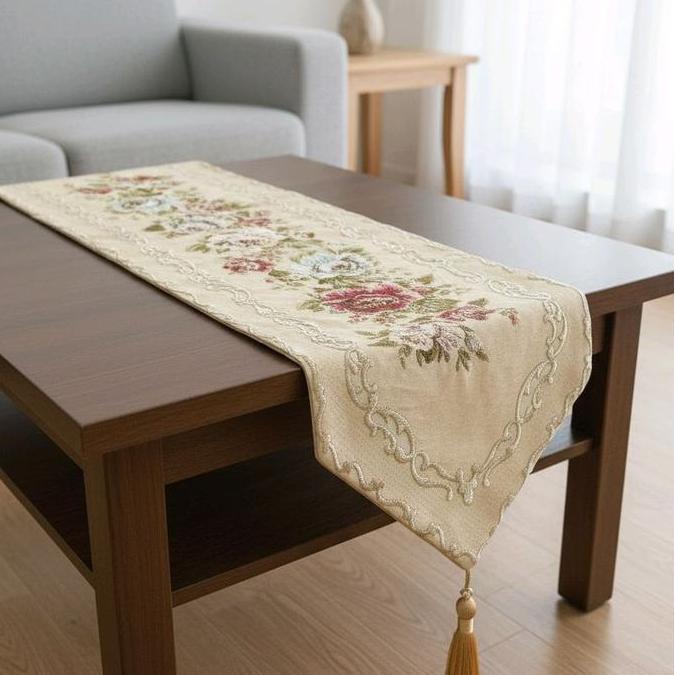 // TAPLAK MEJA TAMU/TABLE RUNNER/TAPLAK BUFFET BELGI IMPORT MEWAH ''