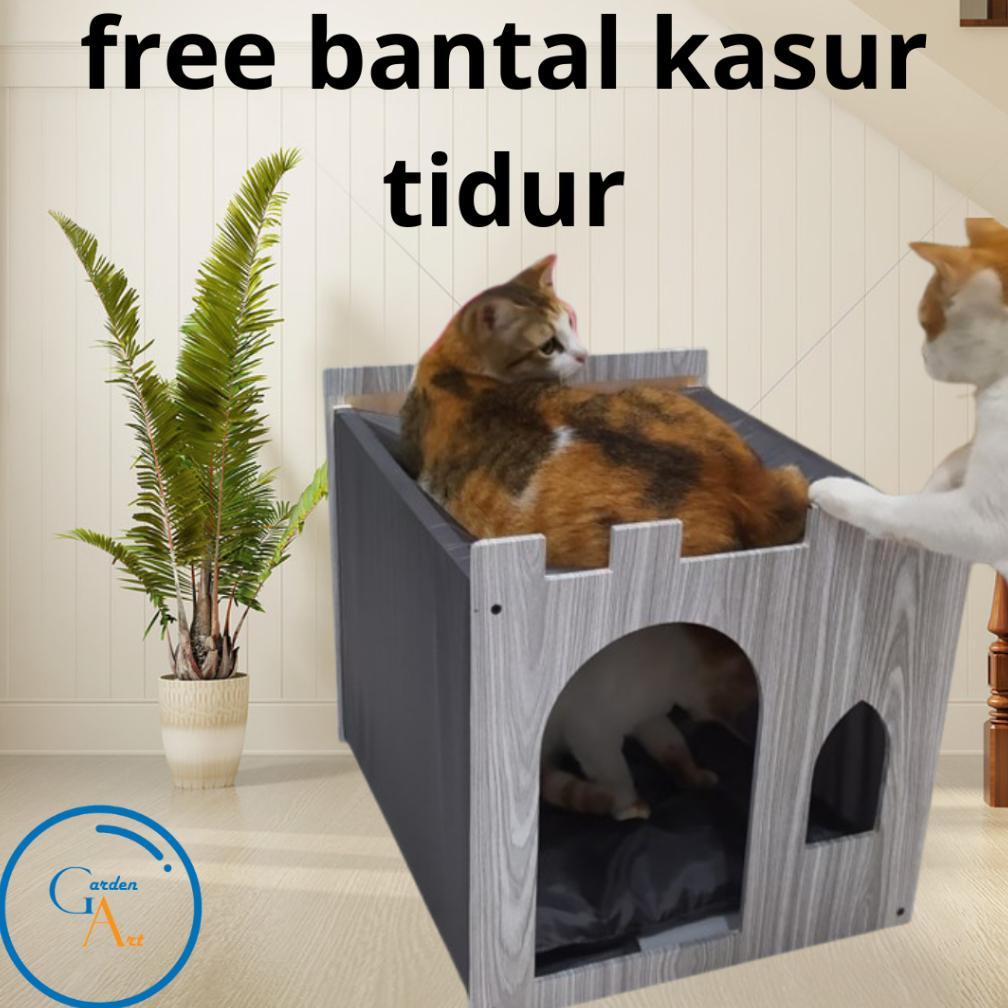 READYY KANDANG KUCING LUCU MAHAR MURAH UKURAN CUKUP BESAR BAHAN KAYU MULTIFLEK BONUS BANTAL UKURAN X