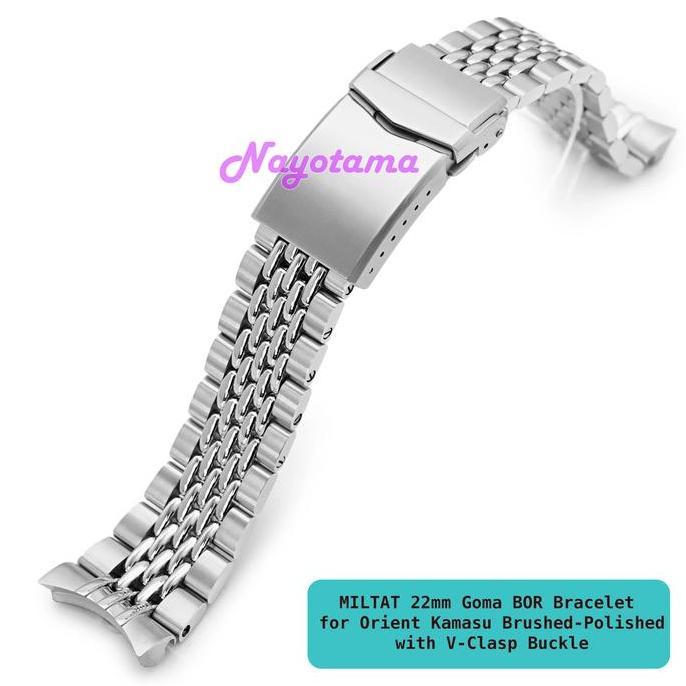 22mm MILTAT Goma BOR Rantai for Orient Kamasu with V-Clasp