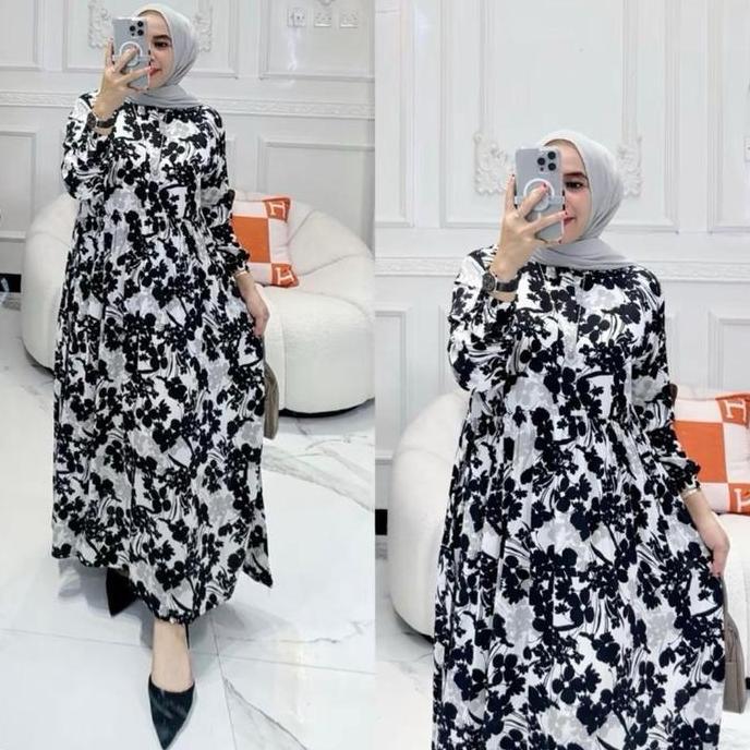 Sale Kolinda Midi Dress Rayon Motif Wanita Lengan Panjang Muslim
