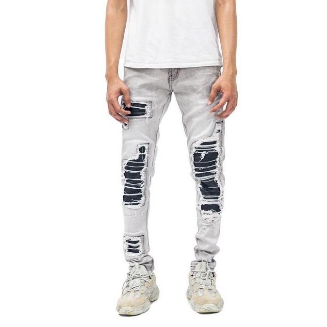 Larisyaa- H1 Leather Patch - Light Grey - Celana Jeans