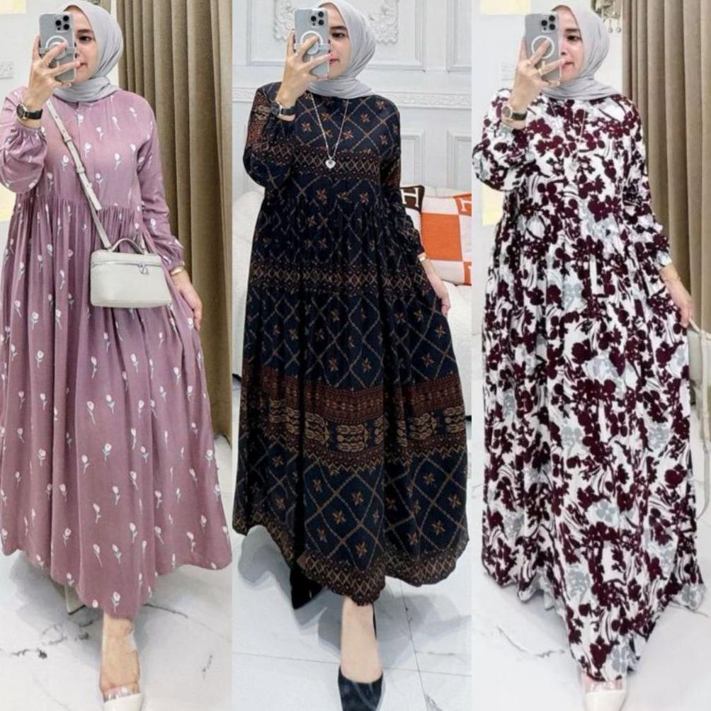 Gamis rayon premium - Gamis rayon premium motif kekinian - gamis rayon premium busui
