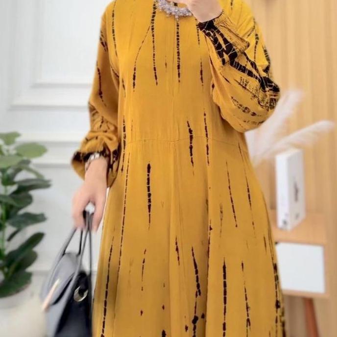 Terbaru Gamis Rayon Twill Motif Jumputan Gamis Wanita Simple Dan Elegan Gamis Jumbo