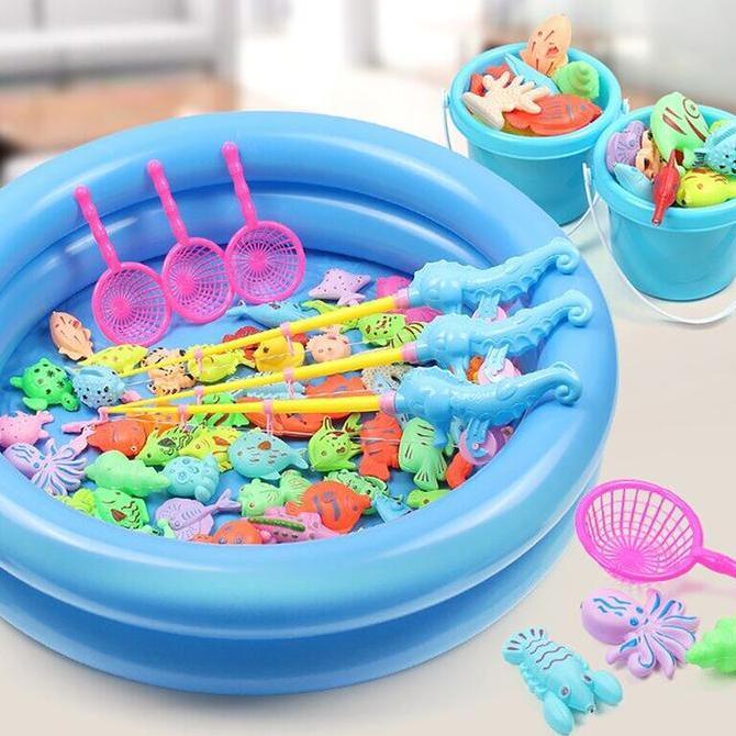 Playing- Mainan Pancing Ikan Anak-Anak 50Pcs Mainan Pancing Ikan Magnet Dan Kolam Pancingan Magnet A