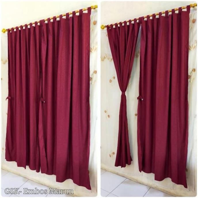VIRALL [ PINTU DAN JENDELA ] GORDEN TALI + PONI MOTIF EMBOS / EMBOSS / POLOS MERAH MAROON RENDA //