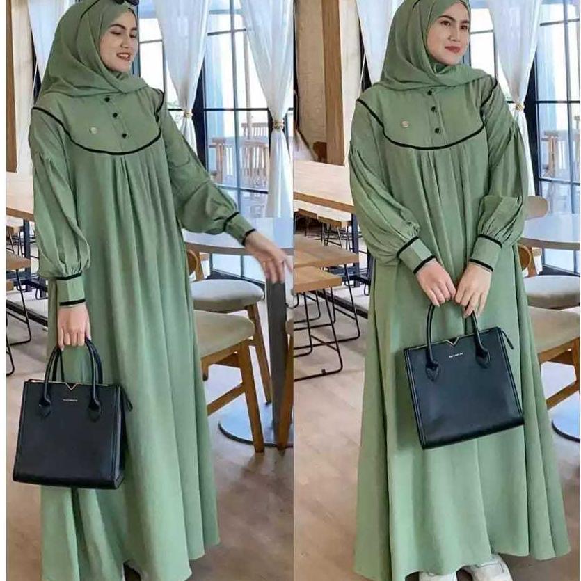 Gamis Denay Terbaru - Pakaian Islami Wanita dengan Kancing Depan dan Tali Pinggang Kain Nyaman