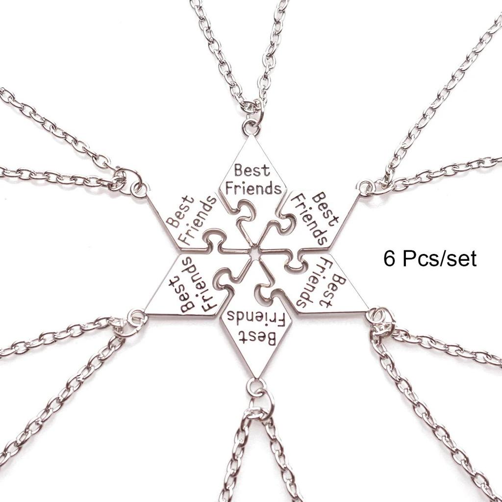 6 Pcs/Set Best Friend Pendant Necklace For Women Friendship Necklace Alloy Pendant Bff Friendship Je